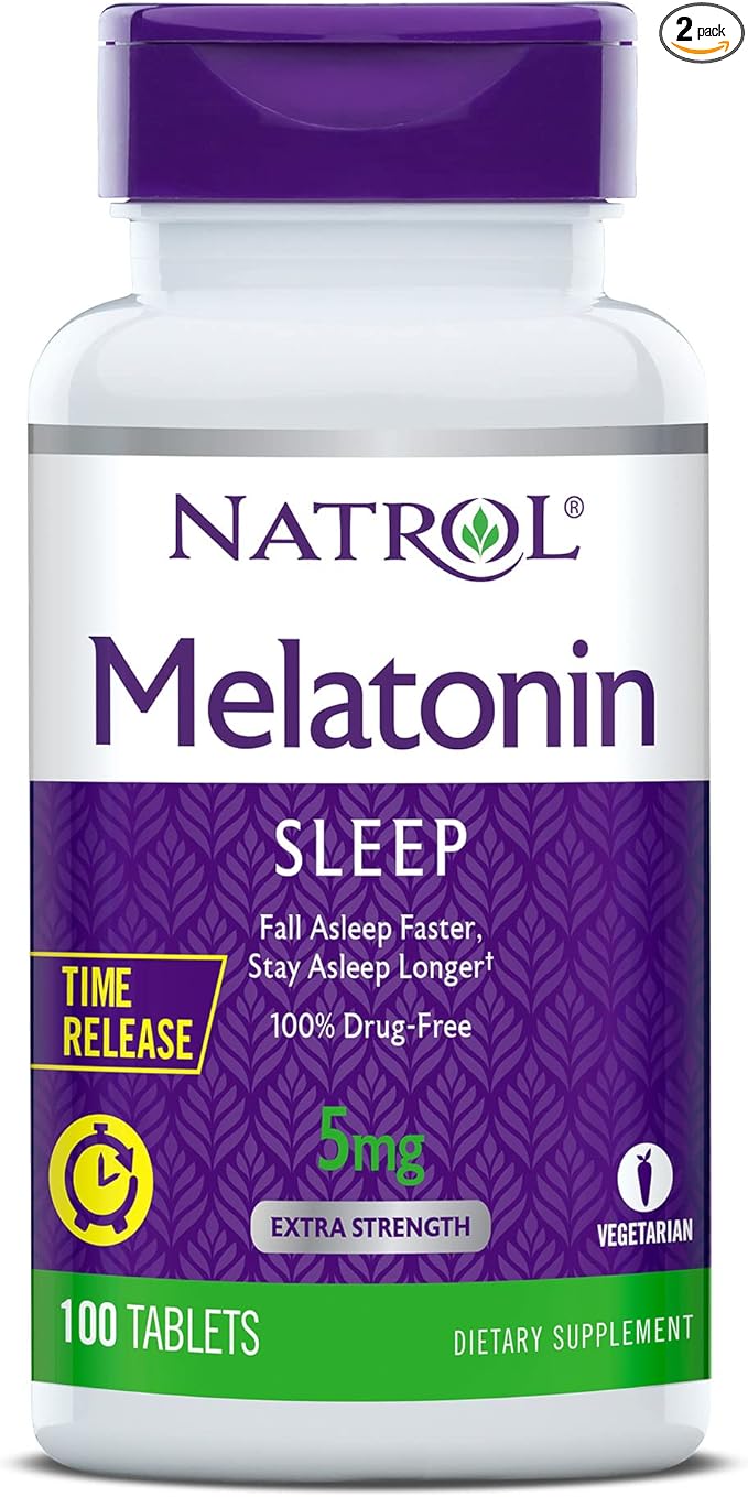 Natrol Time-Release Melatonin 5 mg, Dietary Supplement for Restful Sleep *, 100 Tablets (Pack of 2), 200 Day Supply
