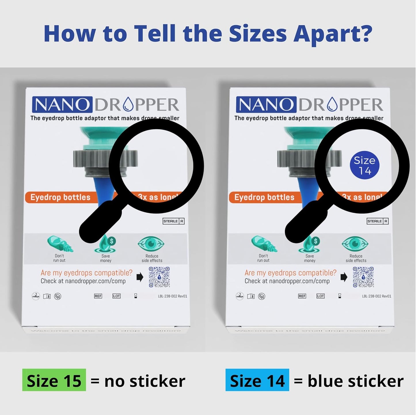 NANODROPPER SIZE 14 Adaptor for Eyedrop Bottles - Volume Reducing Adaptor to Extend Bottle Life