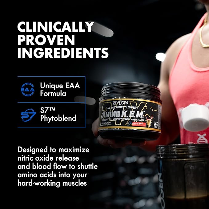 Evogen Amino K.E.M. - EAA & BCAA Powder Pump Volumizer | BCAAs Amino Acids Supplement for Blood Flow, Muscle Growth, & Hydration | Victory Punch | 30 Servings