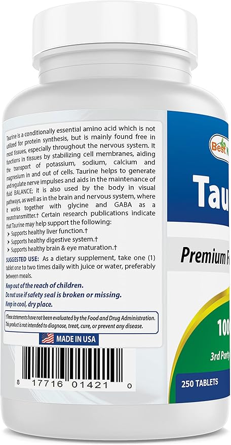 Best Naturals Taurine 1000 mg 250 Tablets (250 Count (Pack of 3))