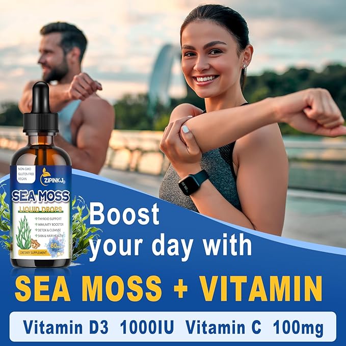 Organic Sea Moss Drops, 11 in 1 Black Seed Oil & Irish Liquid Sea Moss Gel Ashwagandha Burdock Root, Spirulina, Bladderwrack, Elderberry for Digestion, Immunity, Skin Hair Health, Non-GMO - 4 Fl Oz