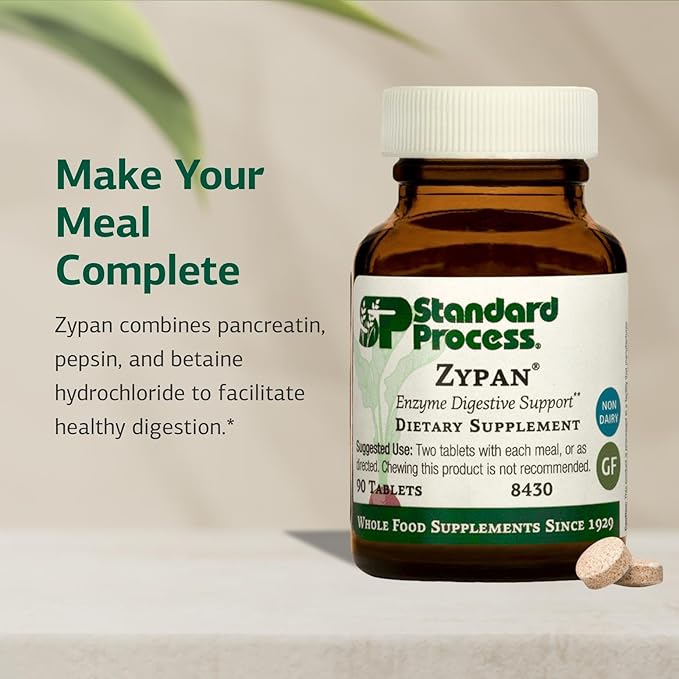 Standard Process Zypan - Digestive Health Support Supplement - HCI Supplement with Pancreatin, Betaine Hydrochloride & Pepsin - Support Macronutrient Digestion - 90 Tablets