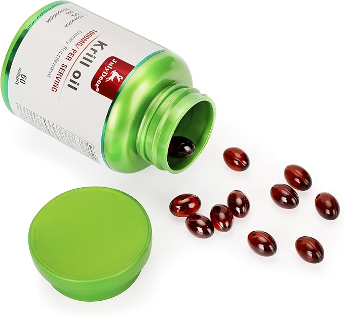 Antarctic Krill Oil 1000 mg with Omega-3s EPA, DHA, Astaxanthin and Phospholipids 60 Softgels Supplement No Fishy Aftertaste for Joint, Heart, Brain and Immunity