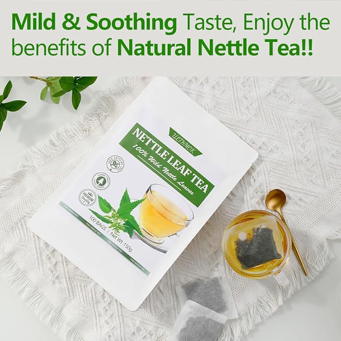 Premium 100 Stinging Nettle Leaf Tea Bags, Made with 100% Wild Nettle Leaves,No Additive & Caffeine Free.