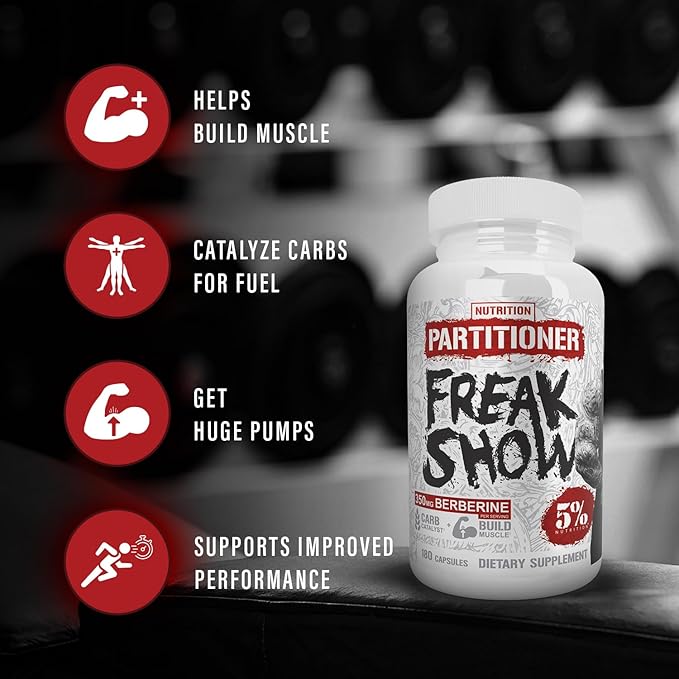 5% Nutrition Rich Piana Freak Show | Muscle Builder | Berberine, Gymnema Sylvestre, Banaba Powder | 180 Capsules (30 Days)