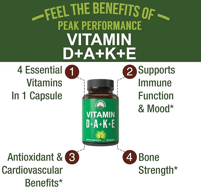 DAKE Vitamin Supplement. Essential Vitamins D 5,000 iu + A + K + E All In 1 Easy to Swallow Vegan Capsule. ADK Vitamin Supplement With E D3 K2. Essential Vitamins For Mood, Immune, Bone, Vision, Heart