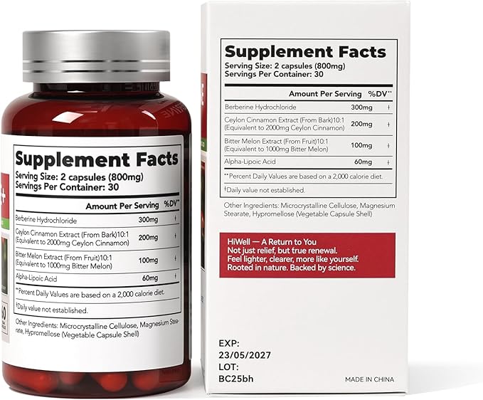 Berberine with Ceylon Cinnamon | Support Blood Sugar, Cholesterol Health & Immune* | Gluten-Free, Non-GMO & Vegan Berberine Supplement | 60 Capsules
