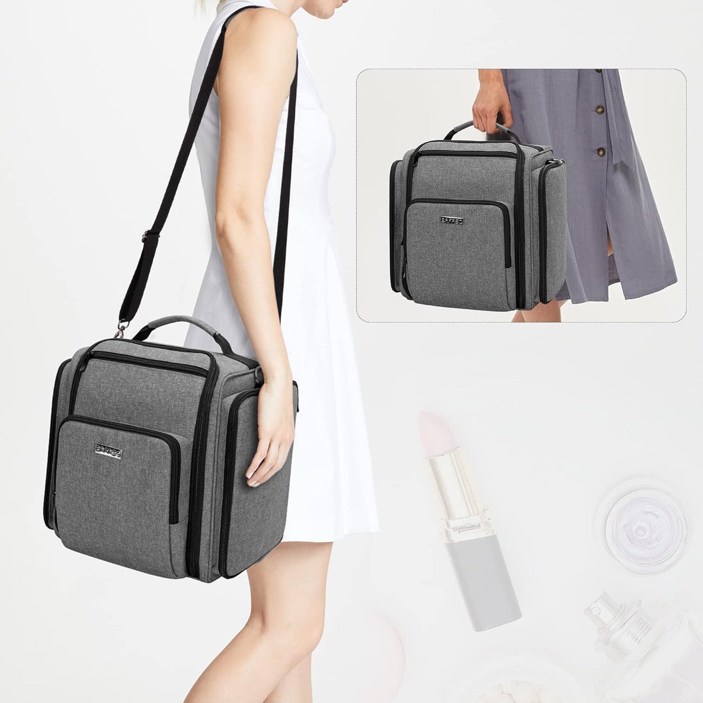 BAFASO Makeup Bag Cosmetic Bag with 4 Inner Removable Pouches, Multifunctional Travel Makeup Case (Patent Pending), Gray