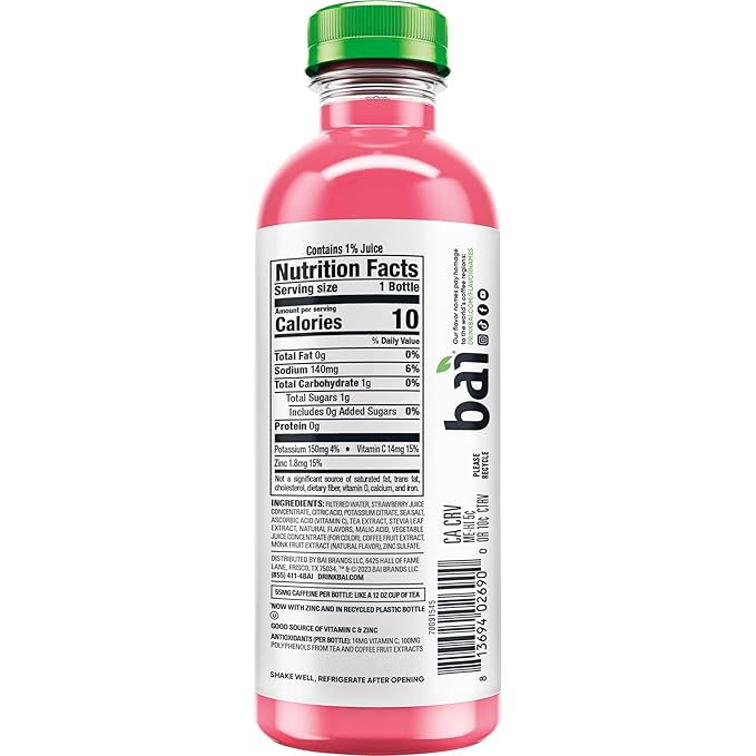 Bai Antioxidant Infused Water Beverage, Kupang Strawberry Kiwi, with Vitamin C and No Artificial Sweeteners, 18 Fluid Ounce Bottle, 12 Pack