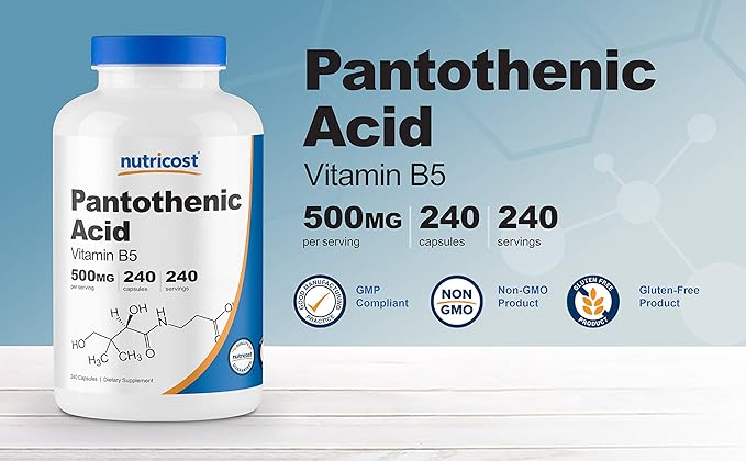Nutricost Pantothenic Acid (Vitamin B5) 500mg, 240 Capsules (2 Bottles)