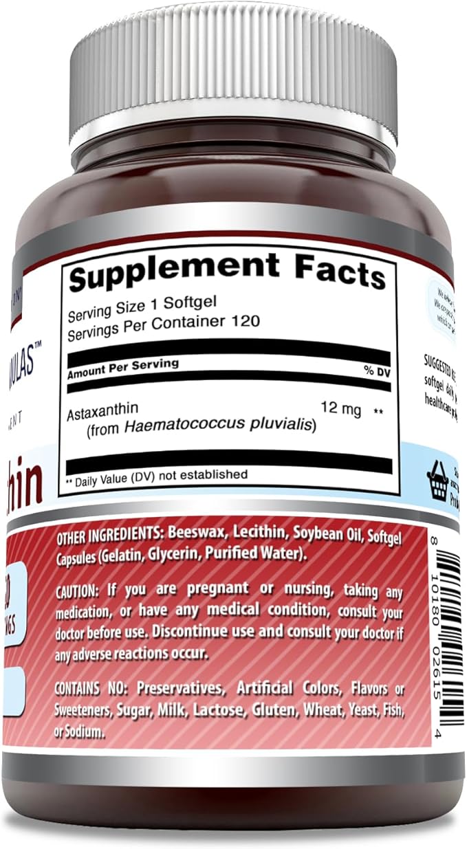 Amazing Formulas Astaxanthin 12mg Softgels Supplement | Non-GMO | Gluten Free (120 Count | 2 Pack)