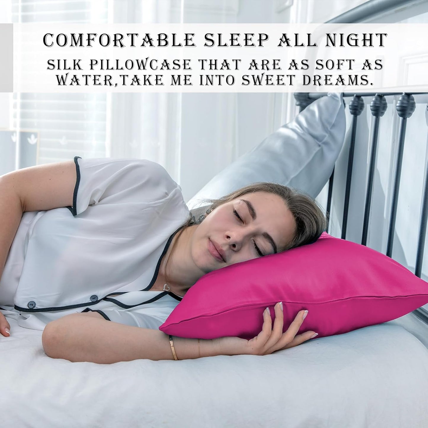 Silk Pillow Cases 2 Pack Soft Breathable and Sliky Queen Size Pillow Cases Set of 2,Natural Mulberry Satin Silk Pillowcase with Hidden Zipper for Hair and Skin (Hot Pink,20"X 30",2pcs)