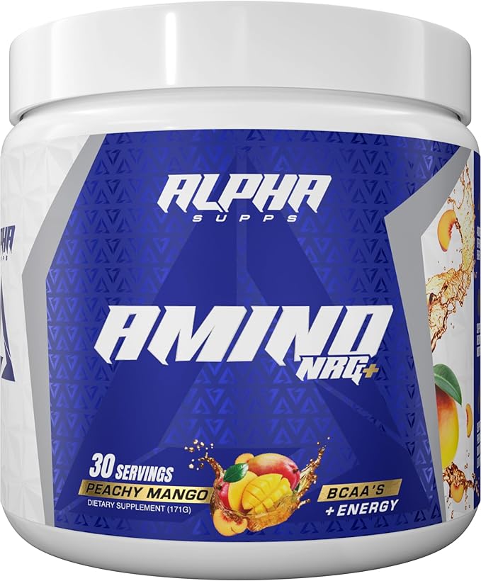 Amino NRG+ BCAA Amino Energy Recovery Powder - Hydration Blend with Electrolytes - Focus Blend for Optimal Performance Support in Men & Women (30 Servings, Peachy Mango)