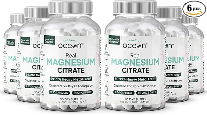 Real Magnesium Citrate - High Absorption Magnesium Supplement - Chelated Magnesium to Support Energy, Relaxation, and Regularity - 6 Pack Bulk Supply