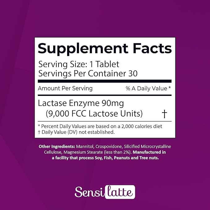 Lactase Enzyme 30 Tablets No Flavor - 9.000 FCC - Sensilatte – Quick Dissolution – Helps with Digestive Comfort – Prati Donaduzzi
