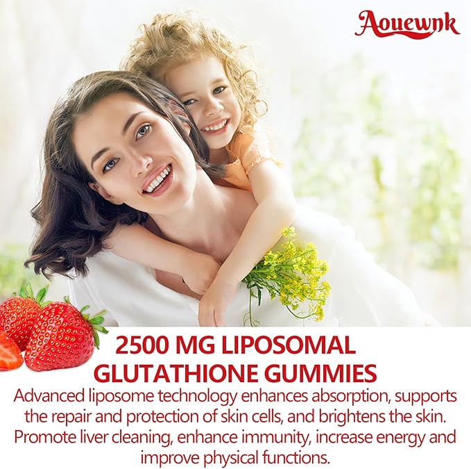 2500MG Liposomal Glutathione Gummies Supplement - Skin Whitening & Protect Liver Gummies, Increas 98% Absorption Rate, with L-Glutathione, Milk Thistle & L-Glycine, Antioxidant Anti-Aging Support