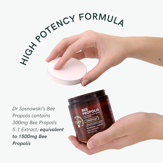 Dr Sosnowski's Bee Propolis | 1500mg High Potency | Hive-derived Superfood, Vegetable Capsules, 60 Count | 2 Months Supply