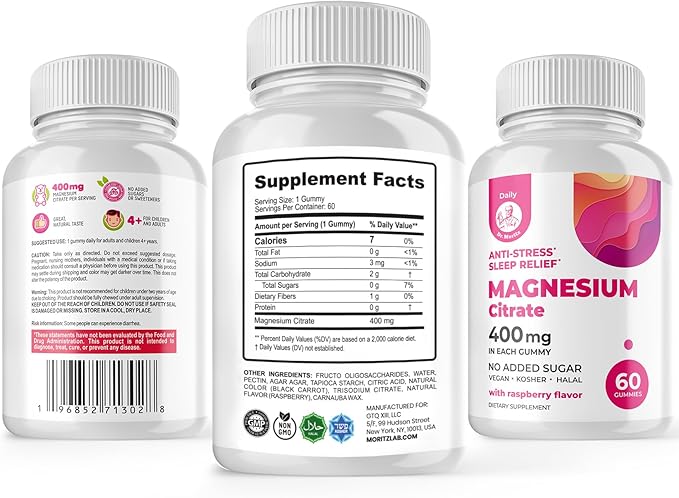 Magnesium Gummies Sugar-Free - Calm Magnesium Supplement for Children, Supports restful Sleep, Sugar-Free Magnesium Citrate Gummies for Kids & Adults (120 Count)