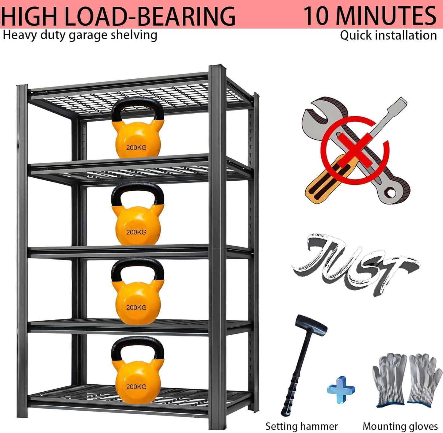 Standing Shelf Units Heavy Duty Storage Rack Industrial Wire Mesh Shelving Double Layer Support Floor Mount Black Steel 60" H x 28" W x 12.1" D 5-Tier 2000LBS