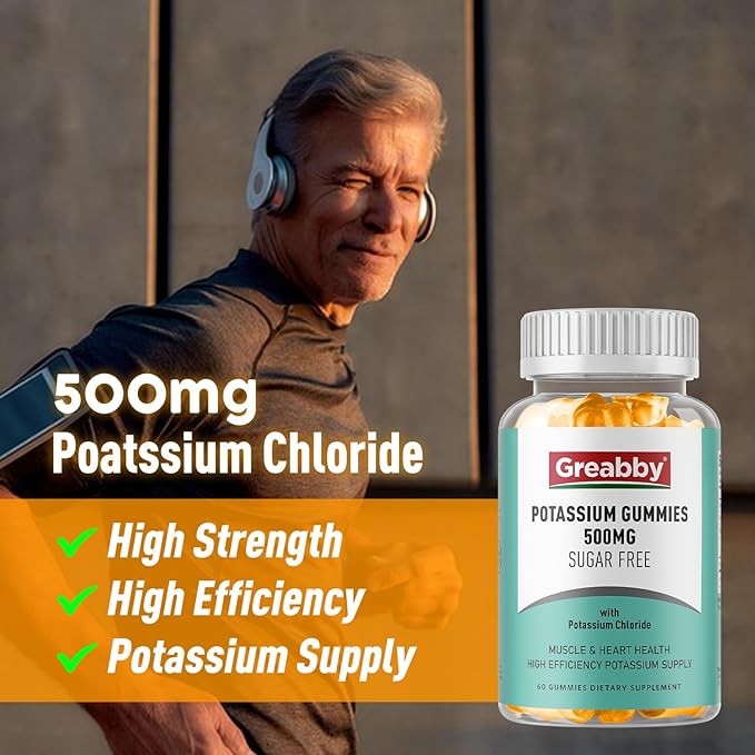 Potassium Gummies, Potassium Chloride for Adults, 60 Servings, Sugar-Free Potassium Supplement, Muscle Relief & Heart Health for Women Men, Electrolyte Balance, Efficient Potassium Supply