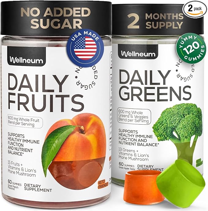 Super Fruit Super Greens Gummies for Adults 120 Pcs (2 Pack) - Daily Greens Vegetable Gummies for Immunity Health, Energy, Nutrient Balance - 600 Mg Fruits Blend, 600 Mg Veggies Blend - Sugar Free