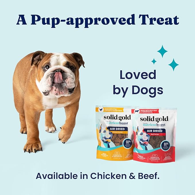 Solid Gold Air Dried Dog Food Toppers for Dry Food - Healthy Dog Treats w/Real Beef & Superfoods - Serve as a Complete Meal, Topper or Treats - Supports Muscle Growth, Immunity & Digestion - 4oz