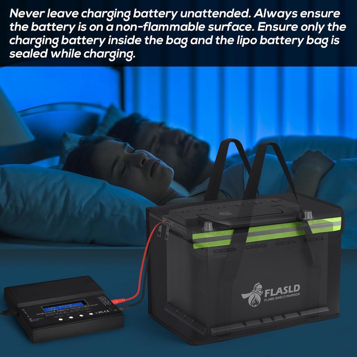 FLASLD Large Fireproof Lipo Bag for 100Ah Lithium Battery Storage and Charging, 14 x 7.8 x 9.5in Waterproof Box for Documents and Valuables