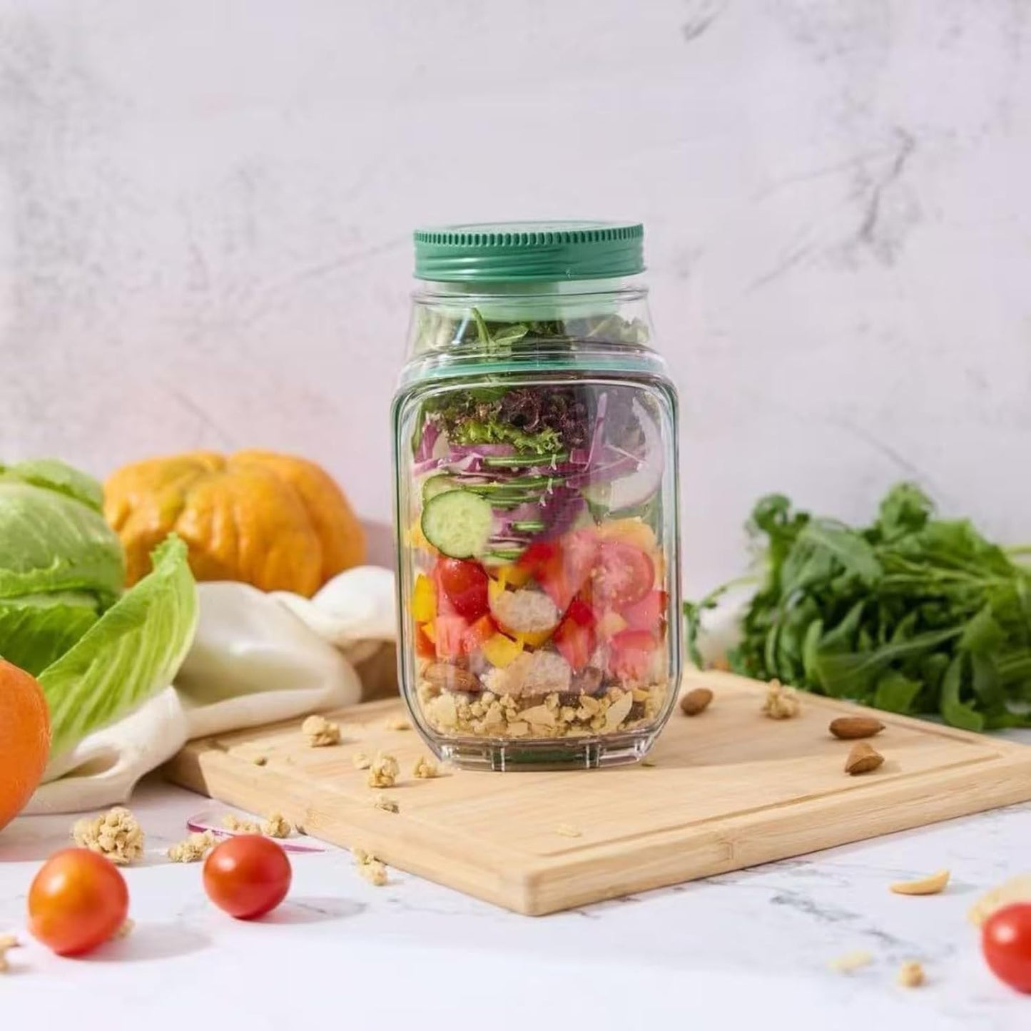 Side-Open Salad Jar - Portable Lunch Container with Vertical Layers, BPA-Free Meal Prep Jar for Office & Travel