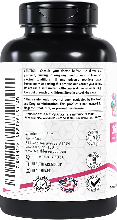 Devil's Claw Herbal Supplement, Extract 2600mg | 120 Veg Capsules | Support Low Back Discomfort | Max Potency Formula | Non-GMO | Gluten-Free