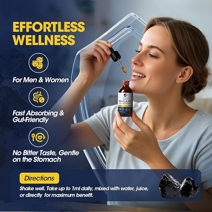 16 in 1 Shilajit Resin Liquid Drop, Shilajit W/Ginseng, Turmeric, Rhodiola, Wolfberry, Amla & Vitamins, Shilajit Supplement for Men & Women with 85+ Trace Minerals & Fulvic Acid, 1 Fl Oz