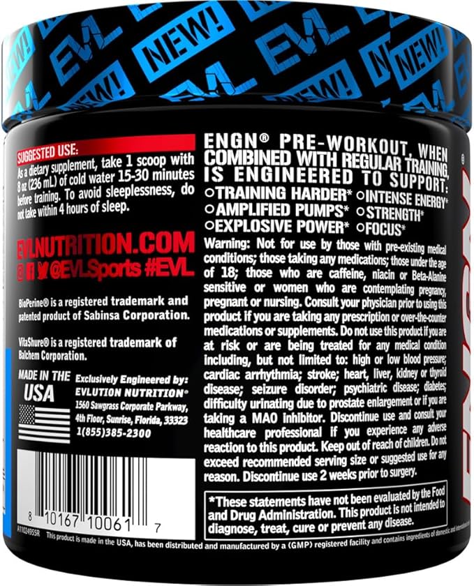 EVL Intense Pre Workout with Creatine - ENGN Energizing Pre Workout for Men Powder Drink for Lasting Energy Focus and Recovery - with Beta Alanine Caffeine and L Theanine - Rocket Pop