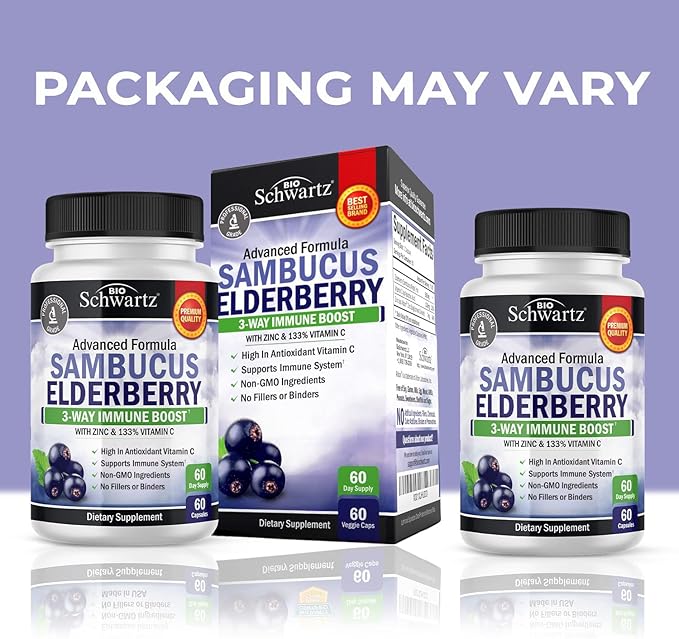 Elderberry Capsules with Zinc and Vitamin C for Adults - Immune Support Vitamins for Women and Men - Black Sambucus Elderberry Vitamin C and Zinc - Immune Defense Multiminerals Supplement, 60 Count