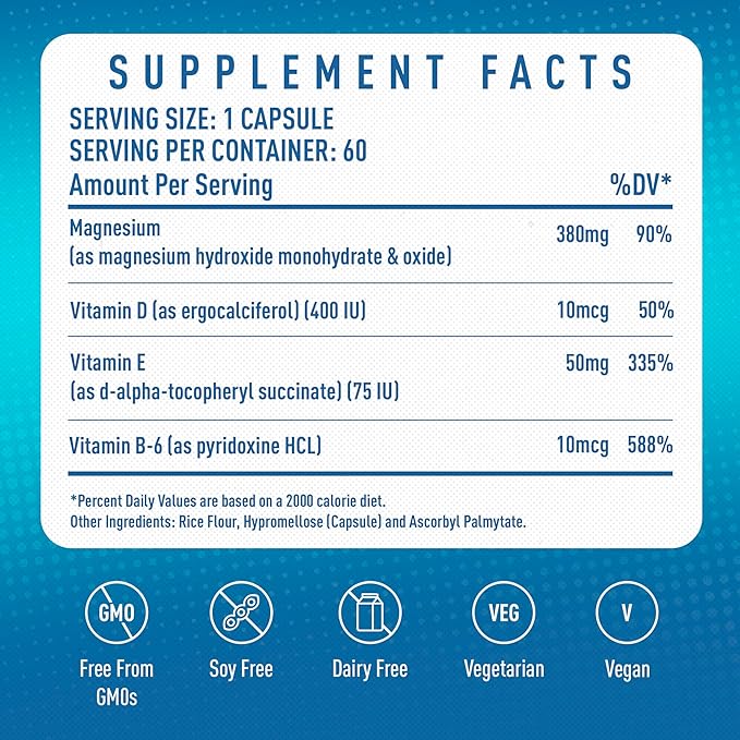 Magnesium Supplement Complex MGSPORT- High Absorption with Vitamins B6, D, E - Relieves Leg Cramps & Muscle Support - 60 Servings