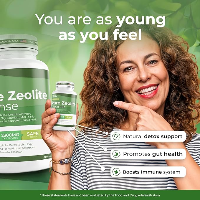 2300 MG Pure Zeolite Cleanse – Ultra-Fine Clinoptilolite Zeolite Detox, Activated Charcoal & Bentonite Clay – Liver & Gut Detox Cleanse, Toxin Flush, Digestive, Max Absorption, 90 Vegan Capsules
