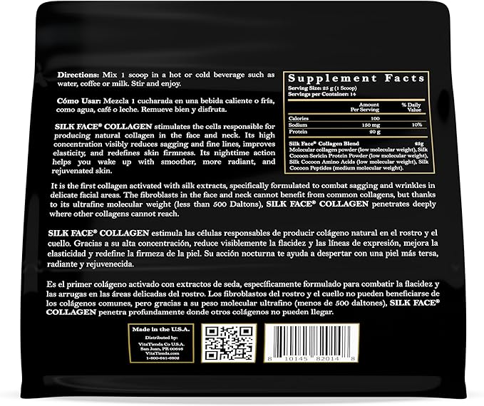 Silk Face Collagen–Silk Collagen for Face and Neck | Sericin-Activated Ultra Low Molecular Weight Collagen–Supports Skin Elasticity and Smooth Appearance–14g Protein–15.87 oz (450g)–Cocó March