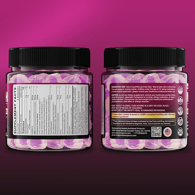 NMNH Gummies 300MG with Urolithin A, Polyphenol Blend, Resveratrol, NAD+ Supplement for Women & Men Boost NAD+ Levels, Optimized Aging, Cell Regeneration, DNA Repair, Energy, Focus, Sugar Free, 60cts