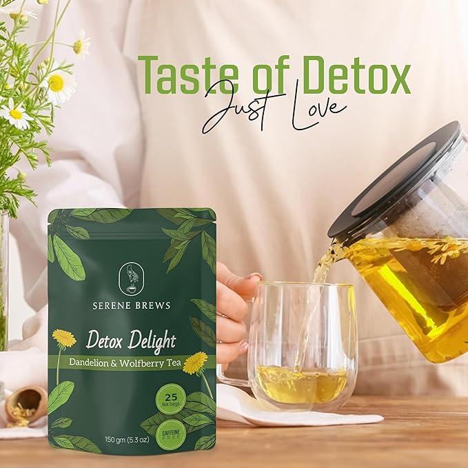 Dandelion Wolfberry Tea – Liver Cleanse, Detox & Repair, Kidney Detox – 100% Natural, Non-GMO, Premium Dandelion Root & Wolfberry Blend – 150 g (25 Tea Bags)