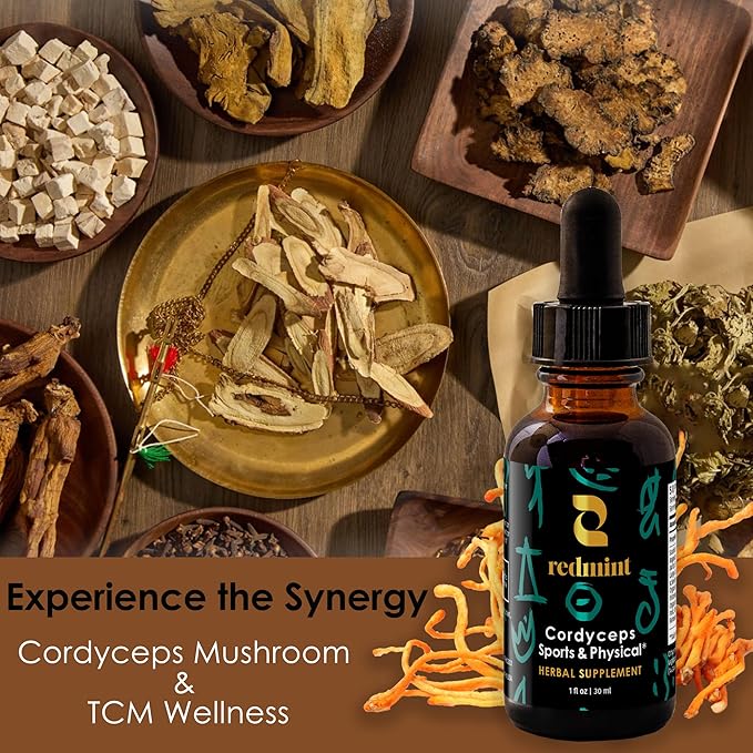 Redmint Cordyceps Mushroom Herbal Tincture -Sports & Physical | Rooted in Ancient TCM Wisdom | Organic Energy & Stamina Support Mushroom Blend Supplement | Natural Endurance & Immune Support | 1 Fl oz