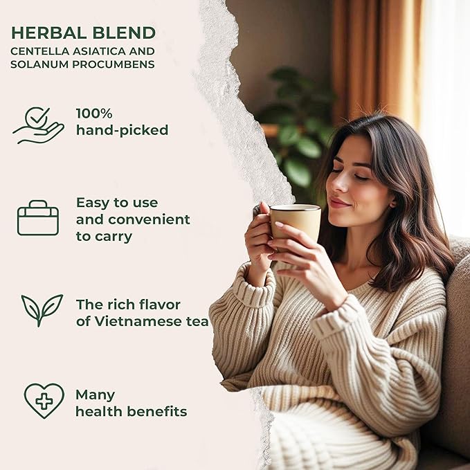 NMPT Dried Centella Asiatica Solanum Procumbens Tea, Handpicked and Handmade, 40 Sachets, Cold-Dried, Gluten-Free, No Added Sugar, Mild Sweet Flavor, Supports Overall Health