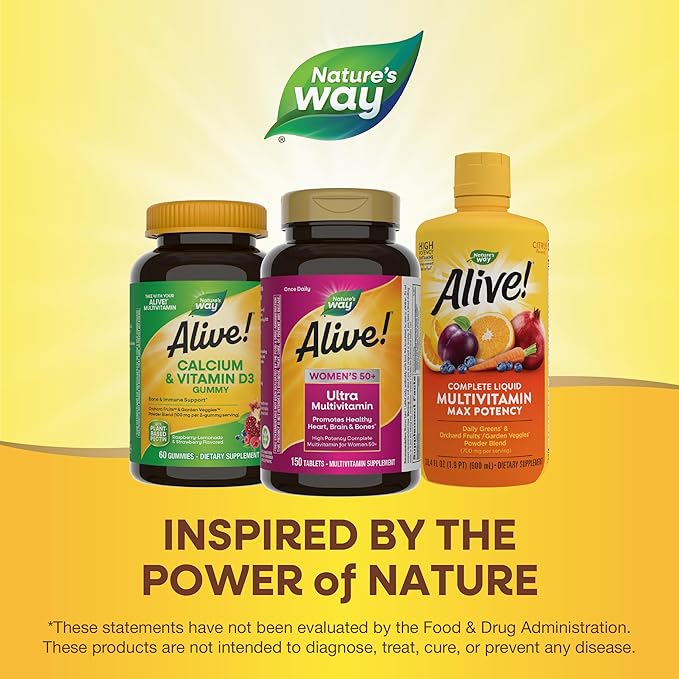 Nature’s Way Alive! Vitamins for Women 50 Plus, Complete Multivitamin, High Potency Formula, with Methylated B12, Gluten-Free, 150 Tablets
