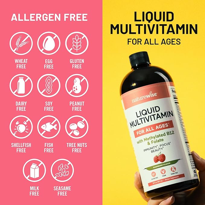NatureWise Liquid Multivitamin for Women, Men of All Ages - Sugar Free, Vegan - Vitamins for Energy Levels, Beauty, Immune Health with Methylated B12 & Folate - Non-GMO - 30 fl oz(887 mL)
