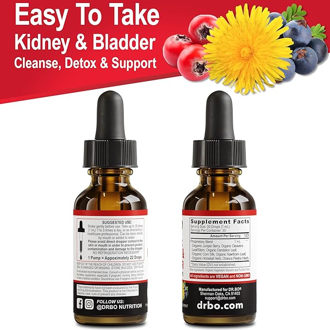 Kidney Support Supplement Bladder Health - Organic Renal Cleanse Supplements Drops Juniper Berry Cleavers Dandelion - Renal Kidney Cleanse Detox Urinary Tract Herbal Bladder Support Flush Kidneys 1oz