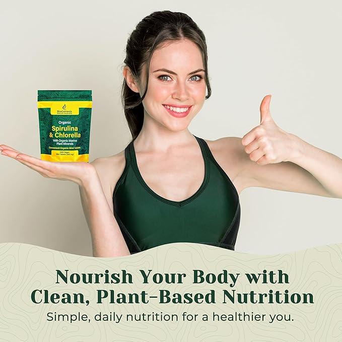 Biogenesis Organic Spirulina, Chlorella & Marine Plant Minerals - 1000 Count (200 mg) | Australian Grown Algae Superfood | Support Energy & Immunity | Vegan Mini Tablets