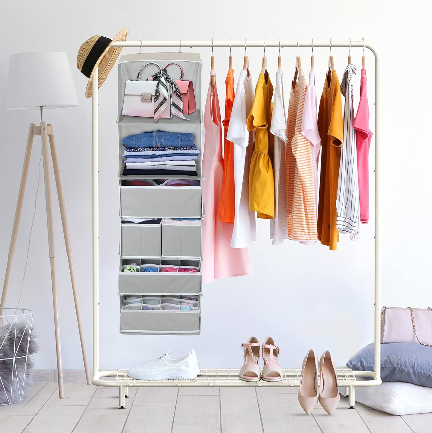 Simple Houseware 6 Shelf Hanging Closet Organizer with 5 Drawers Storage, Gray