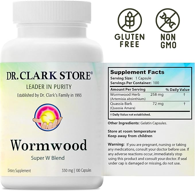 Dr Clark Wormwood Super W Blend 330 mg, 100 Gelatin Capsules