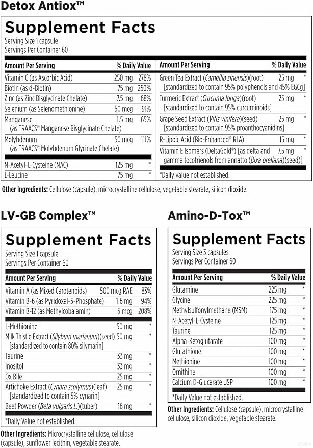 Designs for Health Detoxification Support Packets - 3-Part Easy Full Body Detox, Liver Cleanse Support Kit - Detoxify with Nutrients, Calcium D-Glucarate, Milk Thistle + More (60 Packets)