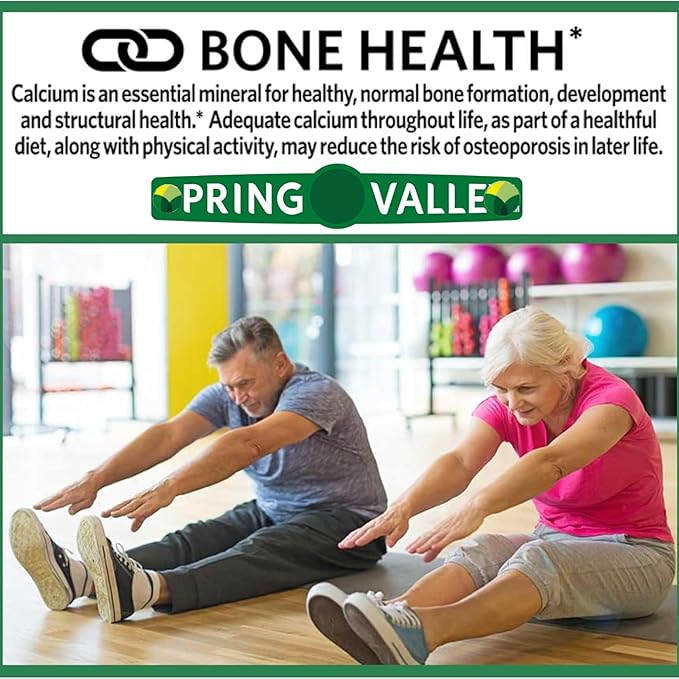 Calcium 600 mg Tablets • Bone & Muscle Health • Supports Strong Bones • Dietary Supplement • 100 Count by Spring Valley + Vena’s Sticker(Pack of 2)