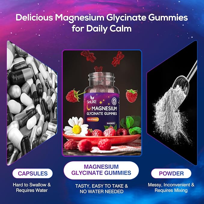 Magnesium Glycinate Gummies 400mg, High Absorption Magnesium Gummies with L-Theanine, Ashwagandha & GABA for Relaxation, Stress Relief & Sleep, Sugar Free, Vegan, 60 Raspberry