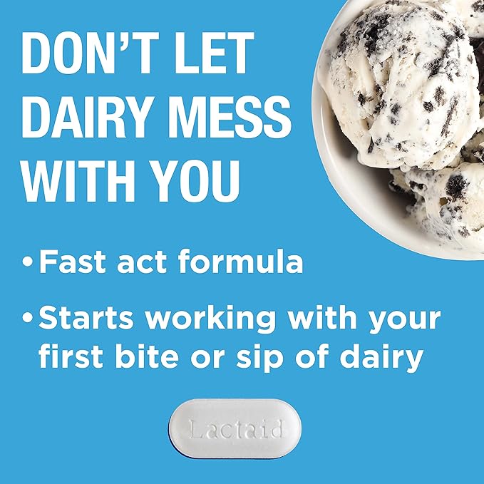 Lactaid Fast Act Lactose Intolerance Relief Caplets with Lactase Enzyme & Original Strength Lactose Intolerance Relief Caplets with Natural Lactase Enzyme