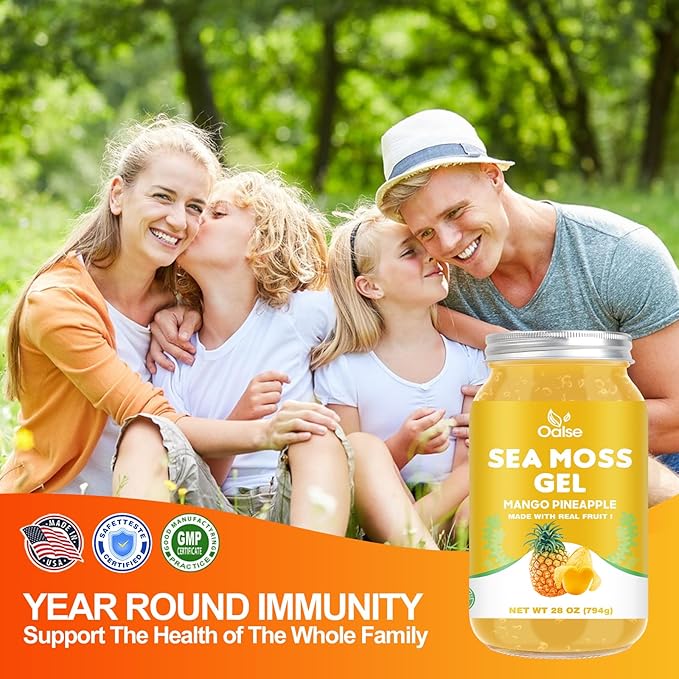(28OZ Irish Sea Moss Gel Mango Pineapple Flavor - Natural Seamoss Gel with 92 Minerals and Vitamins - Non-GMO, Gluten-Free, Vegan - Immune Support